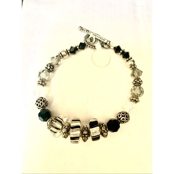 Black and White Furnace Glass and AB Crystals Bracelet #timeless #handmade - Picture 1 of 4